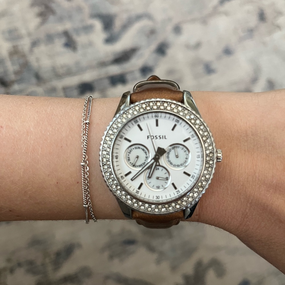 Fossil Silver and Tan Chronograph Watch